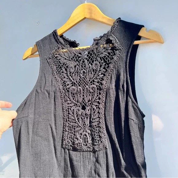 Free People Black Sleeveless Dress Size Small Crochet Detail Button Back - Picture 5 of 6